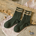 【S026】日系雙條紋麻花保暖羊毛中筒襪(5色)_5