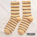 【S020】日系富士山格子條紋中筒襪(6色)_5