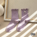 【S074】韓系莫蘭迪色系捲捲花邊刺繡小花中筒襪(8色)_7