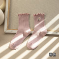 【S074】韓系莫蘭迪色系捲捲花邊刺繡小花中筒襪(8色)_9