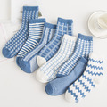 【S148】日系莫蘭迪藍波浪條紋中筒襪(8色)_1