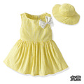 【BS005】韓版陽光黃格紋蝴蝶結兄妹套裝(女童送遮陽帽)(1色)_2
