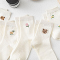 【S216】日系刺繡小花熊中筒襪(5色)