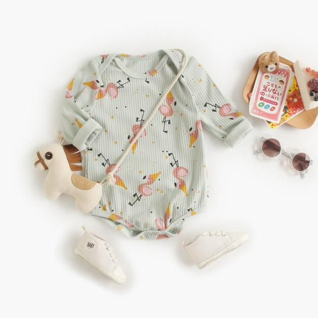 【BA023】韓版紅鶴長袖包屁衣(1色)