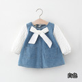 【BG161】日系蝴蝶結牛仔背心假兩件長袖澎澎洋裝(2色)_3