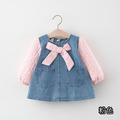【BG161】日系蝴蝶結牛仔背心假兩件長袖澎澎洋裝(2色)_2