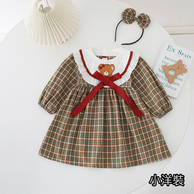 【BSG017】韓版刺繡小熊長袖洋裝(送髮箍)(1色)