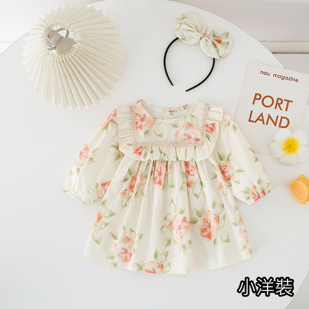 【BSG012】韓版方領水彩玫瑰花長袖洋裝(送髮箍)(1色)