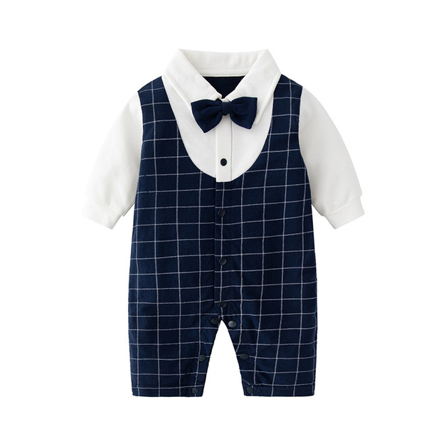 【BB040】英倫風U領大方格假兩件保暖長袖連身衣(1色)