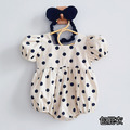 【BSA040】韓版黑色點點短袖包屁衣(送髮帶)(1色)