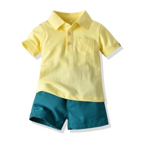 【BB065】韓版黃色POLO衫兩件式短袖短褲套裝(1色)