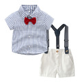 【BB105】韓版紅領結格紋兩件式吊帶短袖短褲套裝(2色)_1