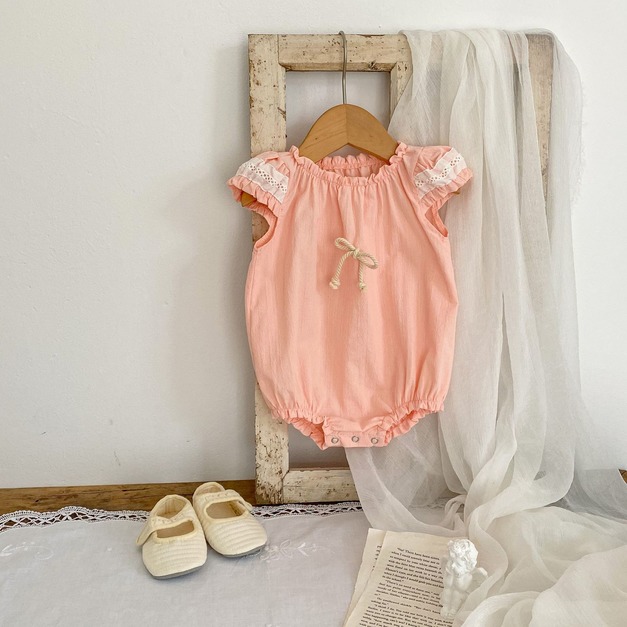 【BA197】韓版蕾絲邊蝴蝶結短袖包屁衣(1色)