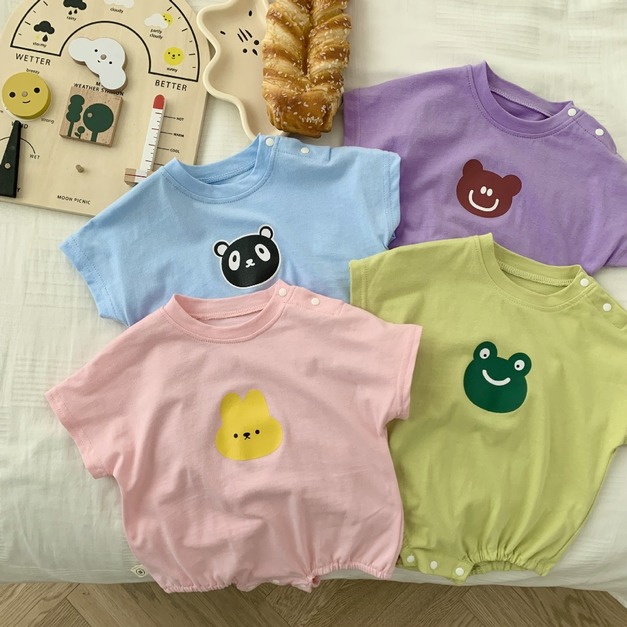 【BA254】韓版大頭動物短袖包屁衣(4色)