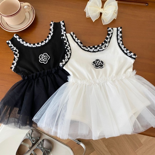 【BA289】韓版山茶花網紗無袖澎澎包屁裙(2色)