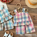 【春夏新品｜BA287】韓版馬卡龍色格紋兩件式吊帶無袖短褲套裝(2色)_2