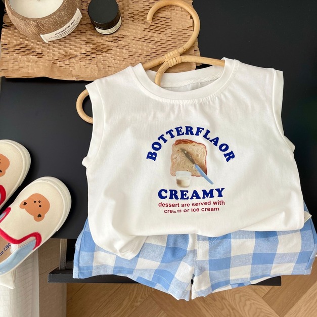 【BA276】韓版吐司格紋兩件式短袖短褲套裝(1色)