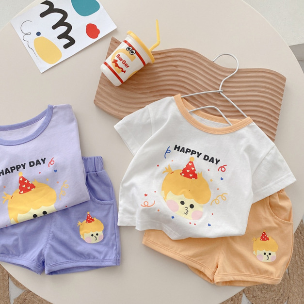 【BA274】韓版生日女孩兩件式短袖短褲套裝(2色)