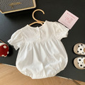 【BA272】韓版刺繡蝴蝶結花邊領短袖包屁衣(1色)_2