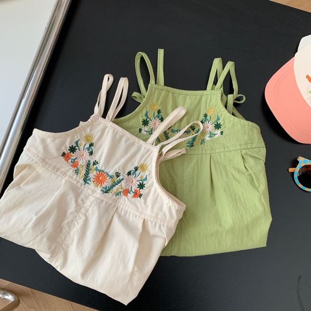 【BA280】韓版刺繡小花吊帶無袖連身衣(2色)