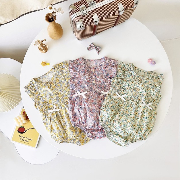 【BA311】韓版雙蝴蝶結小碎花無袖包屁衣(3色)