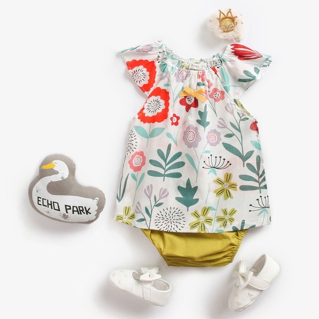 【BA314】韓版繽紛花草兩件式無袖短褲套裝(1色)