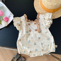 【BA327】韓版四鈕扣小碎花格紋無袖包屁衣(1色)