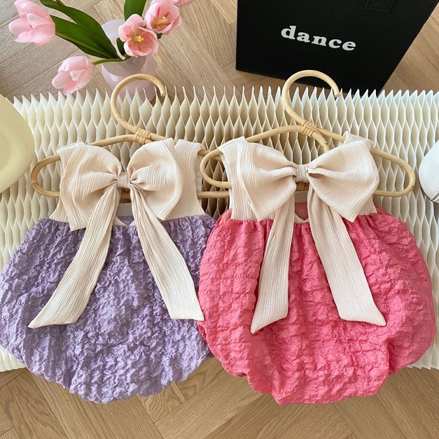 【BA337】韓版大蝴蝶結皺褶無袖包屁衣(2色)