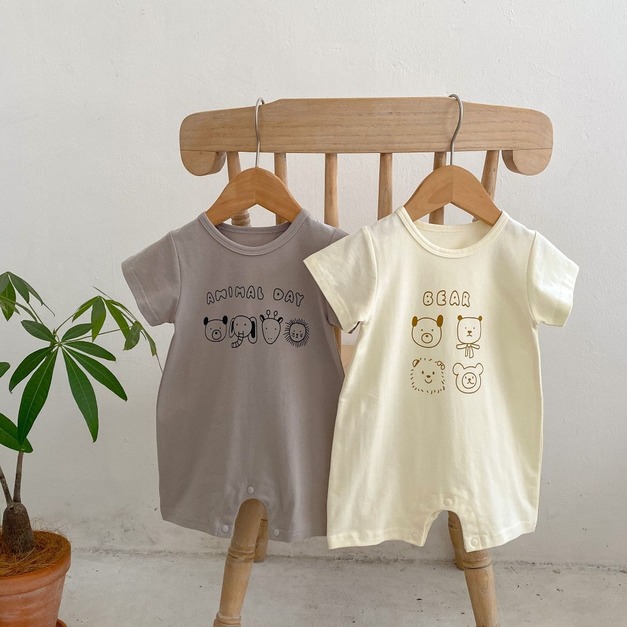 【BA346】韓版四隻小動物短袖連身衣(2色)