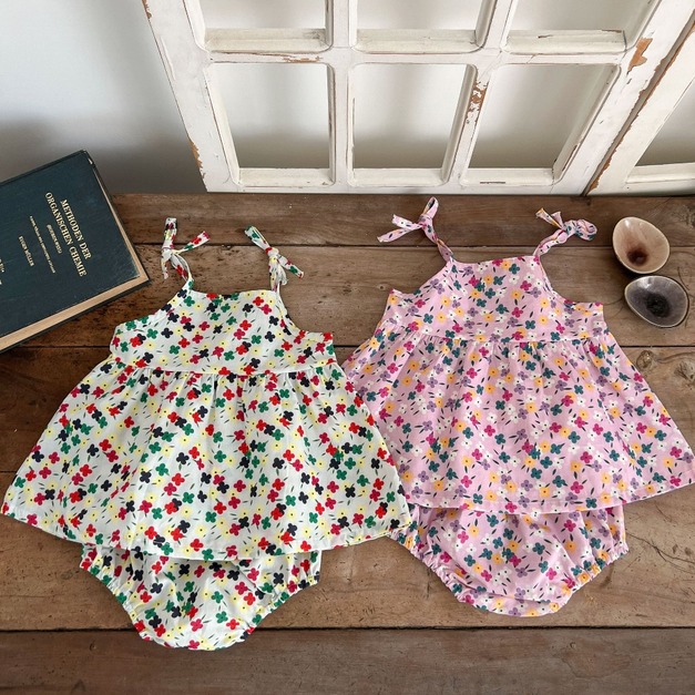 【BA439】韓版繽紛小碎花兩件式無袖吊帶短褲套裝(2色)