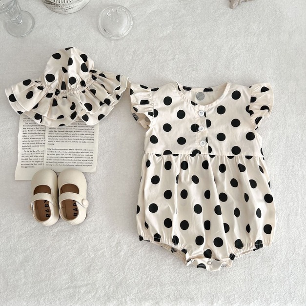 【BA430】韓版點點鈕扣無袖包屁衣(送遮陽帽)(1色)