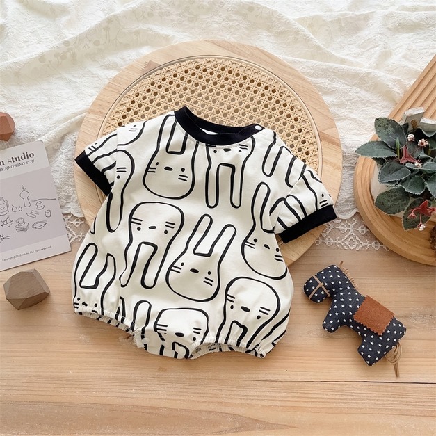 【BA394】韓版滿版大頭兔短袖包屁衣(1色)