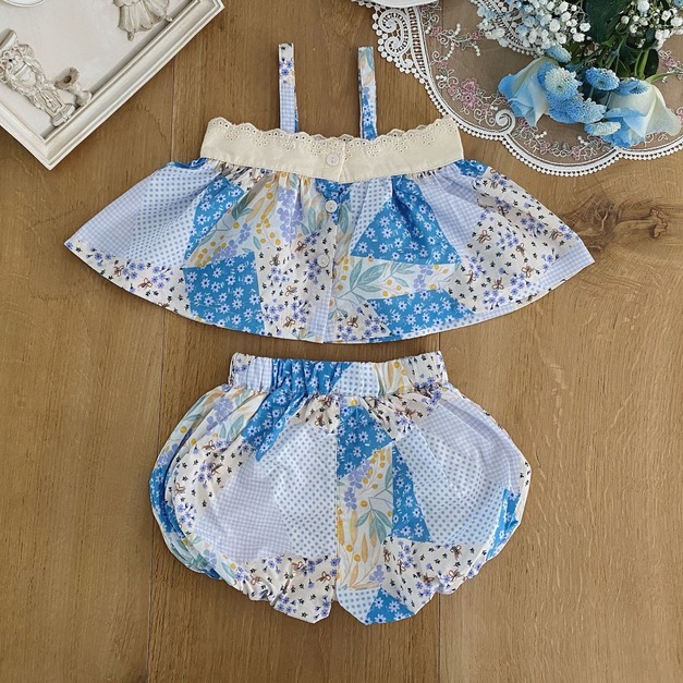 【BA443】韓版拼接碎花兩件式無袖吊帶短褲套裝(1色)