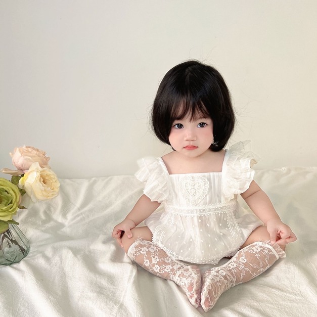 【BA403】韓版刺繡蕾絲愛心點點無袖包屁衣(1色)