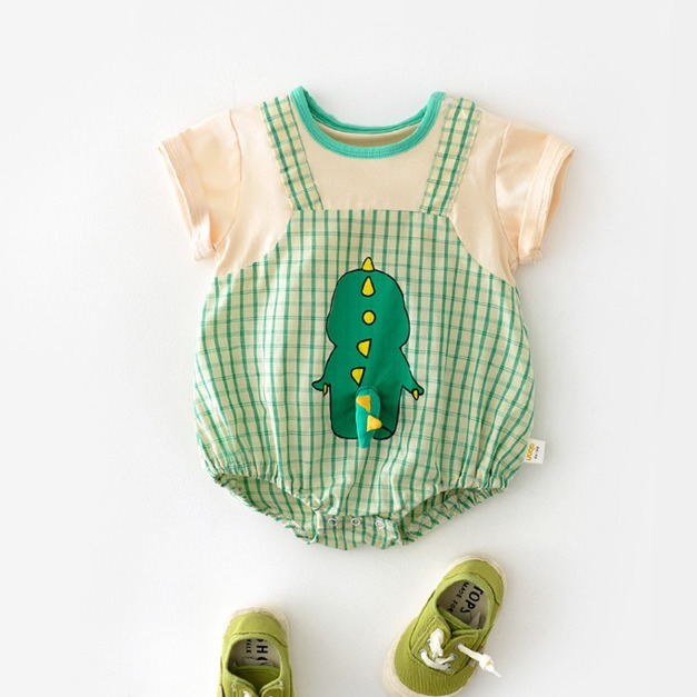 【BA414】韓版立體背影恐龍假兩件短袖包屁衣(1色)