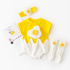 【BA422】韓版立體荷包蛋短袖包屁衣(送髮帶)(可另外加購荷包蛋襪子)(1色)