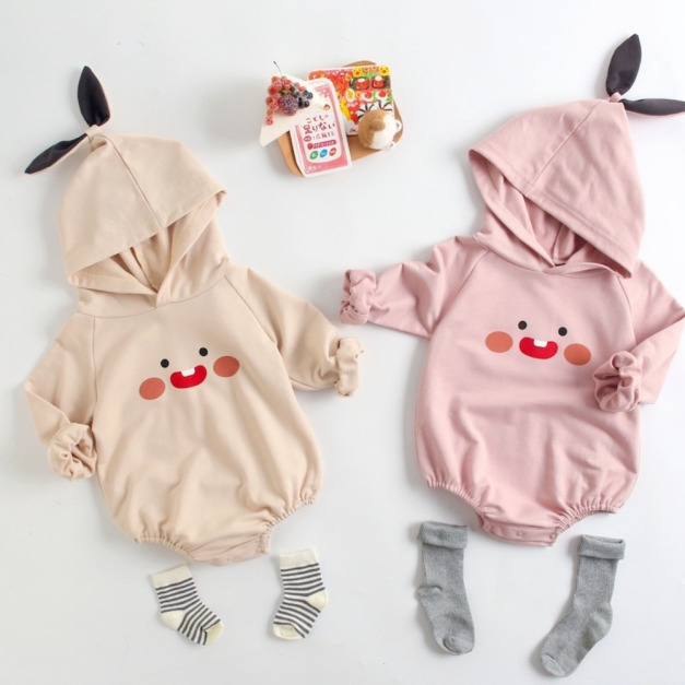 【BA465】韓版笑臉連帽長袖包屁衣(2色)