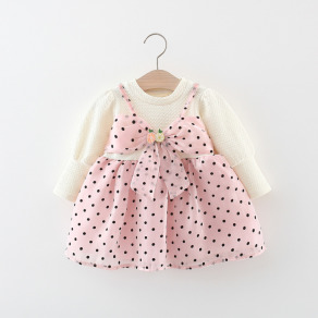 【BG488】日系小點點假兩件長袖澎澎洋裝(2色)