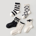 【SB034】童襪｜韓版黑白愛心條紋中筒襪(5雙1組)_2
