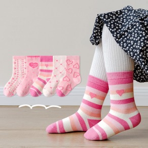 【SB035】童襪｜韓版粉嫩立體愛心中筒襪(5雙1組)