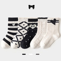 【SB034】童襪｜韓版黑白愛心條紋中筒襪(5雙1組)_1