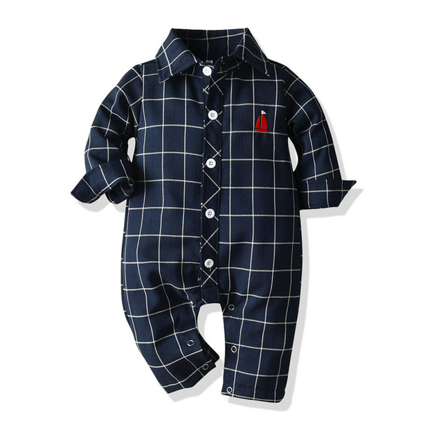 【BA561】韓版刺繡格紋長袖連身衣(2色)