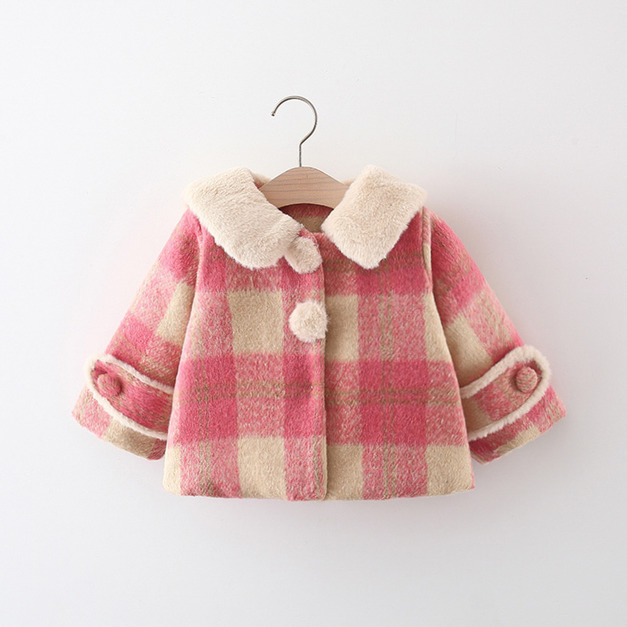 【BG600】日系格紋立體兔耳毛絨長袖保暖外套(2色)