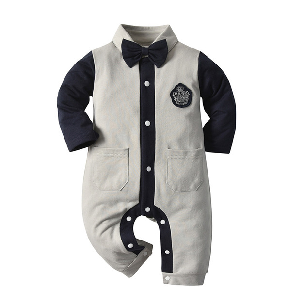 【BB333】英倫風刺繡勳章小領結長袖連身衣(2色)