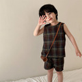 【BS119】韓版復古格紋兄妹無袖套裝(1色)_6