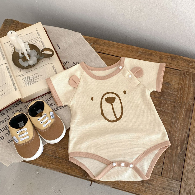 【BA599】日系立體熊耳短袖包屁衣(1色)