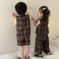 【BS119】韓版復古格紋兄妹無袖套裝(1色)_2