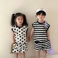 【BS126】韓版點點線條兄妹短袖套裝(1色)