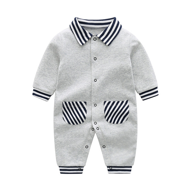 【BB022】日系條紋雙口袋長袖連身衣(2色)