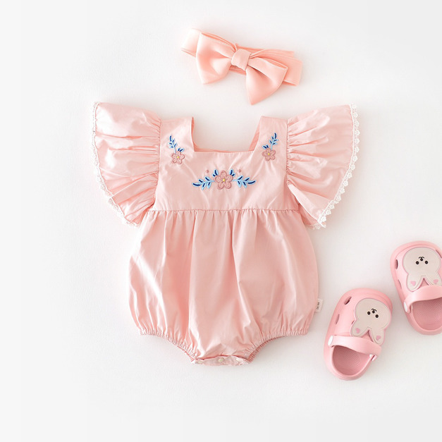 【BA638】韓版刺繡花大飛短袖包屁衣(1色)